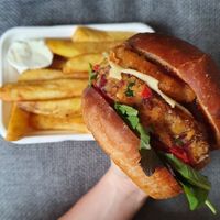 The cowless boy and fries - absolutely delicious at The Lazy Leek in Cardiff