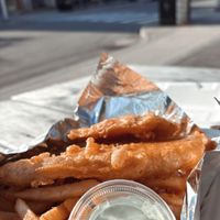Eggplant phish and chips   at Planted in Hamilton in Hamilton