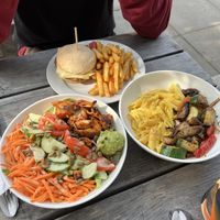 Mushroom swiss burger, planted mac n cheese add mushrooms, planted salad  at Planted in Hamilton in Hamilton