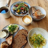 Savoury breakfast and labneh at Zaczyn in Krakow