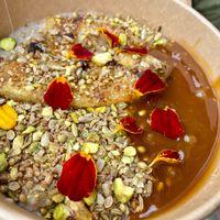 Buckwheat porridge with  tahini caramel & caramelized banana at Zaczyn in Krakow