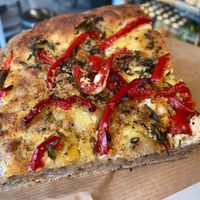 Focaccia with roasted peppers & lemon ricotta at Zaczyn in Krakow