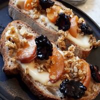Bread with marzipan spread and peaches at Zaczyn in Krakow