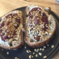 Cashew butter with cherry jam.  at Zaczyn in Krakow