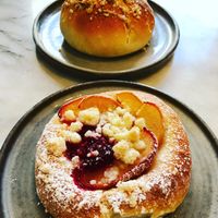 Plum filled bun and a plum/raspberry bread  at Zaczyn in Krakow
