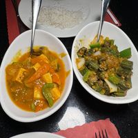 Tofu jalfrezi and bindi (okra) dopyaaz  at Flavors of India in Bradenton