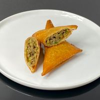 sambusas (cut in half + plated at home) at Wonder Ethiopian in Seattle