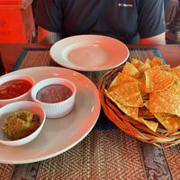 Chips with three sauces made vegan  at Gringo's Cantina in Surat Thani