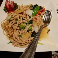 Fried noodles with veggies and vegan chicken at Restaurant L'Hirondelle Royale Sarl in Luxembourg City