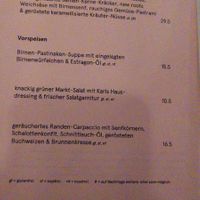 Menu (starters) at Karls Kraut in Luzern