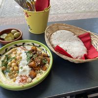 Hummus with sweet potato: one of my favourites (as is the eggplant/mushroom one). at Juuls Hummus in Utrecht