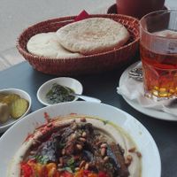 Hummus with paprika and eggplant at Juuls Hummus in Utrecht