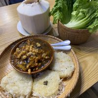 Laos eggplant dip with fried noodles  at Sisombath in Hong Kong Island