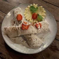 rice crepes with shredded coconut and palm sugar - my favourite thing we ate here!  at Dragonfly Cafe in Ubud