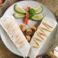 GF hot wrap with mushrooms, salad & cashew cheese at Dragonfly Cafe in Ubud