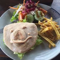 Tempeh burger  at Dragonfly Cafe in Ubud