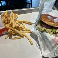Plant based beef burger and fries at MAX in Wroclaw