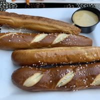 Pretzels with mustard at Rooster Fish Brewing Pub in Watkins Glen