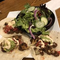 Cauliflower Tacos with Side Salad  at Rooster Fish Brewing Pub in Watkins Glen