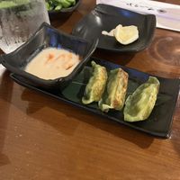 Gyoza (originally 5 per portion) and edamame.   at Hinodeya Ramen in San Francisco