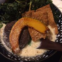 Vegan Soy milk ramen with spinach noodles at Hinodeya Ramen in San Francisco