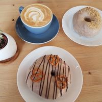 Donuts! 
peanut butter banana and peanut butter pretzel at Dough Society in East London