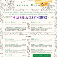 vegan menu at La Bella in Cleethorpes