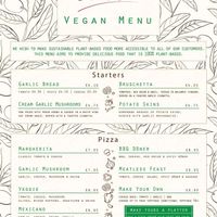 Vegan menu at La Bella in Cleethorpes