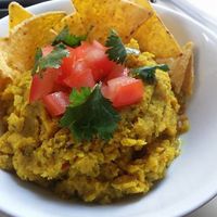 Dhal: lentejas rojas (certificadas sin gluten) aromatizadas con jengibre, cúrcuma, y hinojo. at La Cabra en el Tejado in Madrid