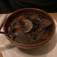 Menu del dia / 1st course / black beans stew at La Cabra en el Tejado in Madrid
