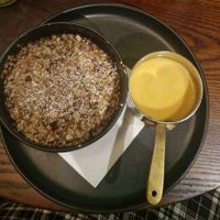 RHUBARB & SOUR CHERRY CRUMBLE (VE)
Granola crumb, vegan custard at The Merlin in Alderley Edge