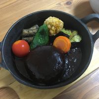 Burger patty  with veggies at Grains in Nagoya