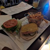 Chick-faux-a sandwich & fries at Terry's Terrace in Harrison Charter Township