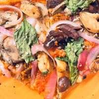 BYO with spicy red sauce, vegan cheese vegan chorizo, extra mushroom, extra onion, Kalamata olives, spinach and garlic. at Blaze Pizza - Town Center in Jacksonville