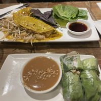 Pancake and summer rolls  at Pho in Liverpool