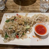 Flat Noodles with vegan chicken   at Pho in Liverpool