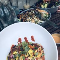 Vegan crab cakes, Bahn mi bowl, and Bonita bowl   at Max Well in New Orleans
