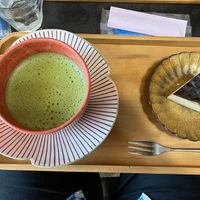 Matcha and baked cheesecake   at Onwa in Nara