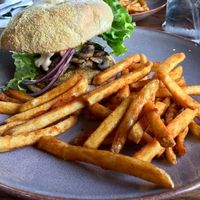 Veggie falafel burger & seasoned fries at R G Burgers in Carmel-by-the-sea