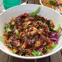 Mock duck and rice Buddha bowl  at Tea Shrine in Alice Springs