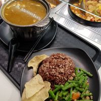 The mutton soup and the veggies getting more and more salty at AMK Hub - Vegetarian Stall in Northeast Singapore