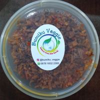 Vegan sambal ebi: chili, shitake, daikon, spices. Brought this back home with me. Add a little to bread, crackers, or cooked grains and it magically sends me back to Pontianak! at Bumiku Veggie in 