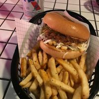 BBQ Jackfruit burger  and seasoned fries at Palace in Mount Maunganui