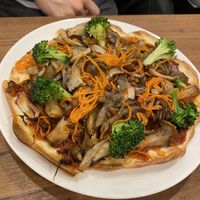 Vegan pizza with mushrooms and soy meat  at Where is a Dog in Tokyo