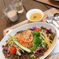 Rice bowl - comes with soup and mini dessert at Where is a Dog in Tokyo