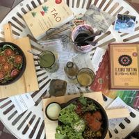 Left: Spaguetti di zucchini
Right: Buddha balls
Books from the mini library at Sapiens in Santiago