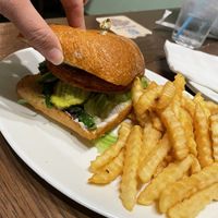Chicken less sandwich and fries   at Knott's Berry Farm - Mrs. Knott's Chicken Dinner Restaurant in Buena Park