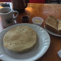 pancakes, toast, and coffee at Jeannie's Great Maine Breakfast in Bar Harbor