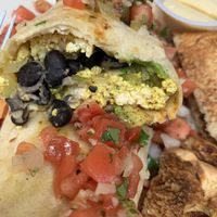 Inside breakfast burrito  at Jeannie's Great Maine Breakfast in Bar Harbor