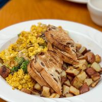 Spiced Tofu Scramble with homefries at Jeannie's Great Maine Breakfast in Bar Harbor